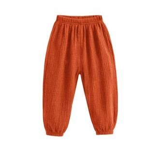 New kids boy girl cotton linen summer pants rust 18-24 months